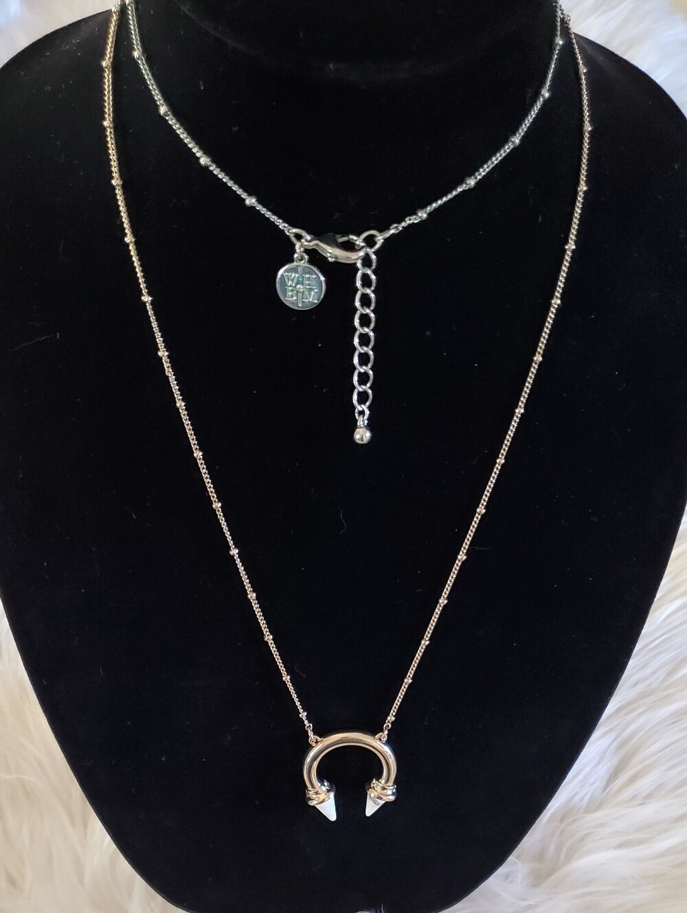 White House Black Market Silver White Howlite Horn Crescent Pendant Necklace